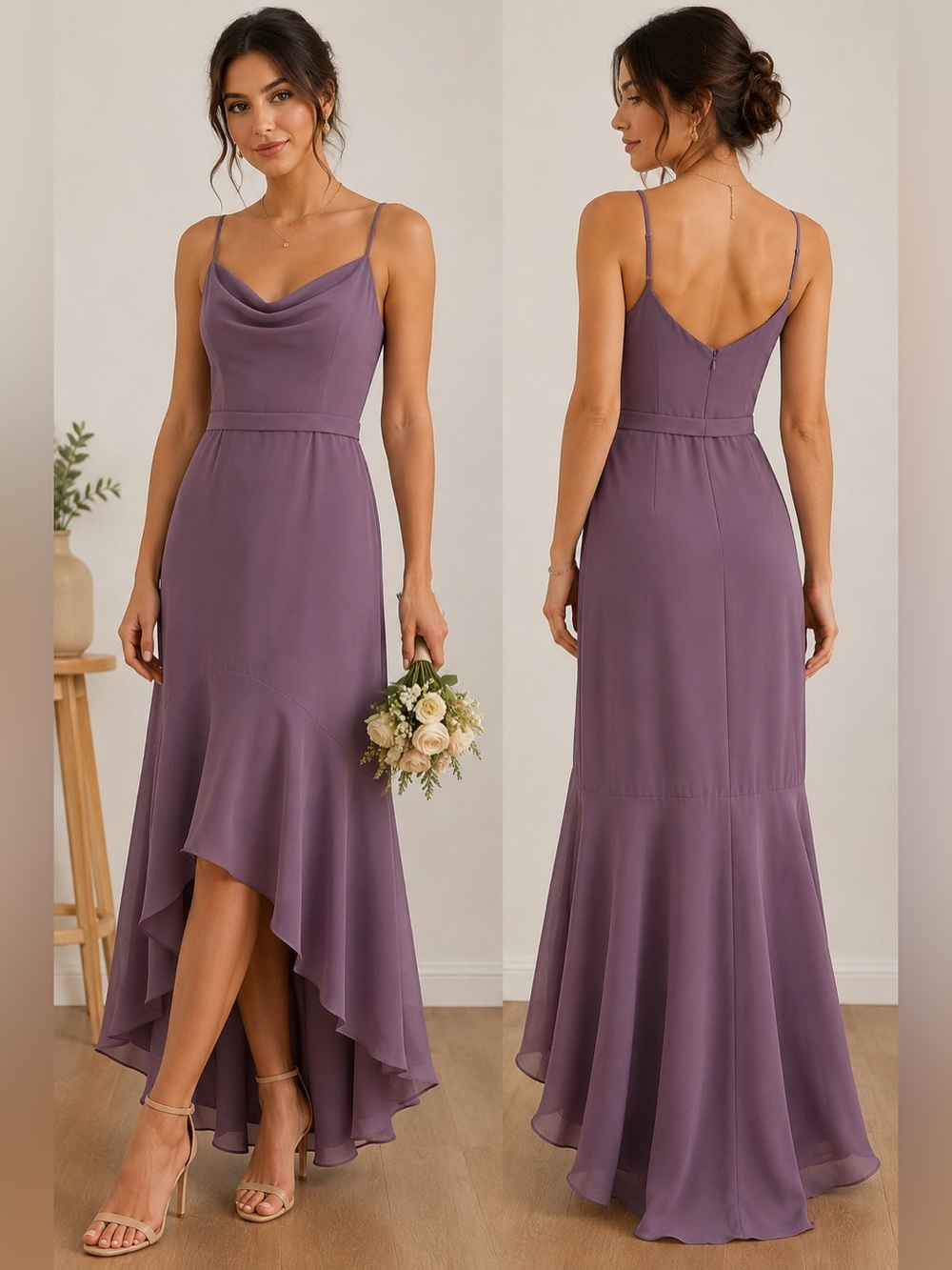 AZAZIE A4 Summer Mermaid Scoop Cowl Chiffon Hi-Low Dress